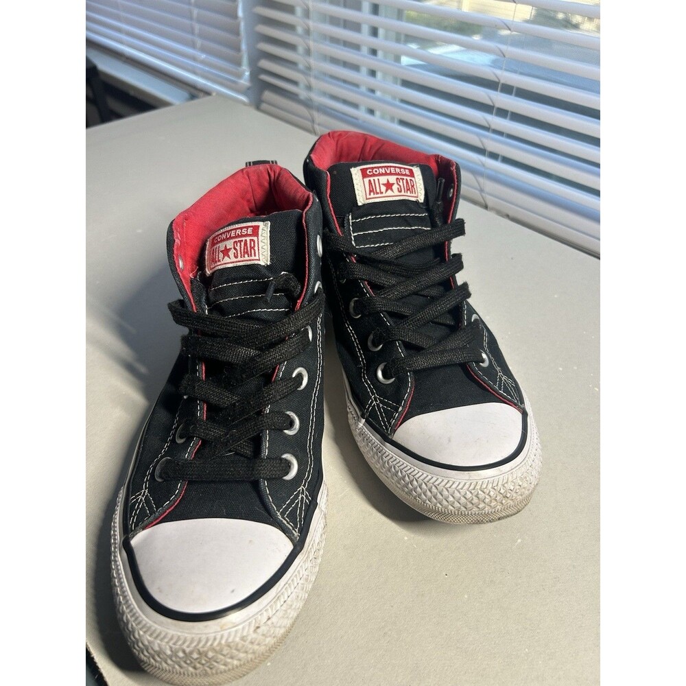 Converse All Star Chuck Taylor Shoes Mens Size 7.5 Mid Top Sneakers Black/Red